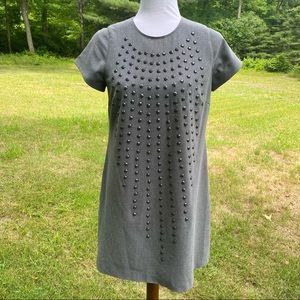 KARTA DRESS MINI SHIFT GRAY SHORT SLEEVE CREW NECK STUDDED FRONT SIZE S